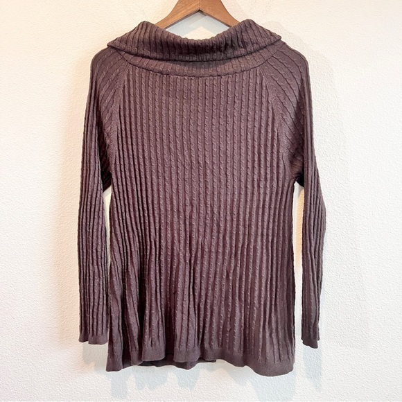 Soft Surroundings Ribbed Cowl Neck Cable Knit Sweater Brown Cozy Fall Layer M - Picture 8 of 9